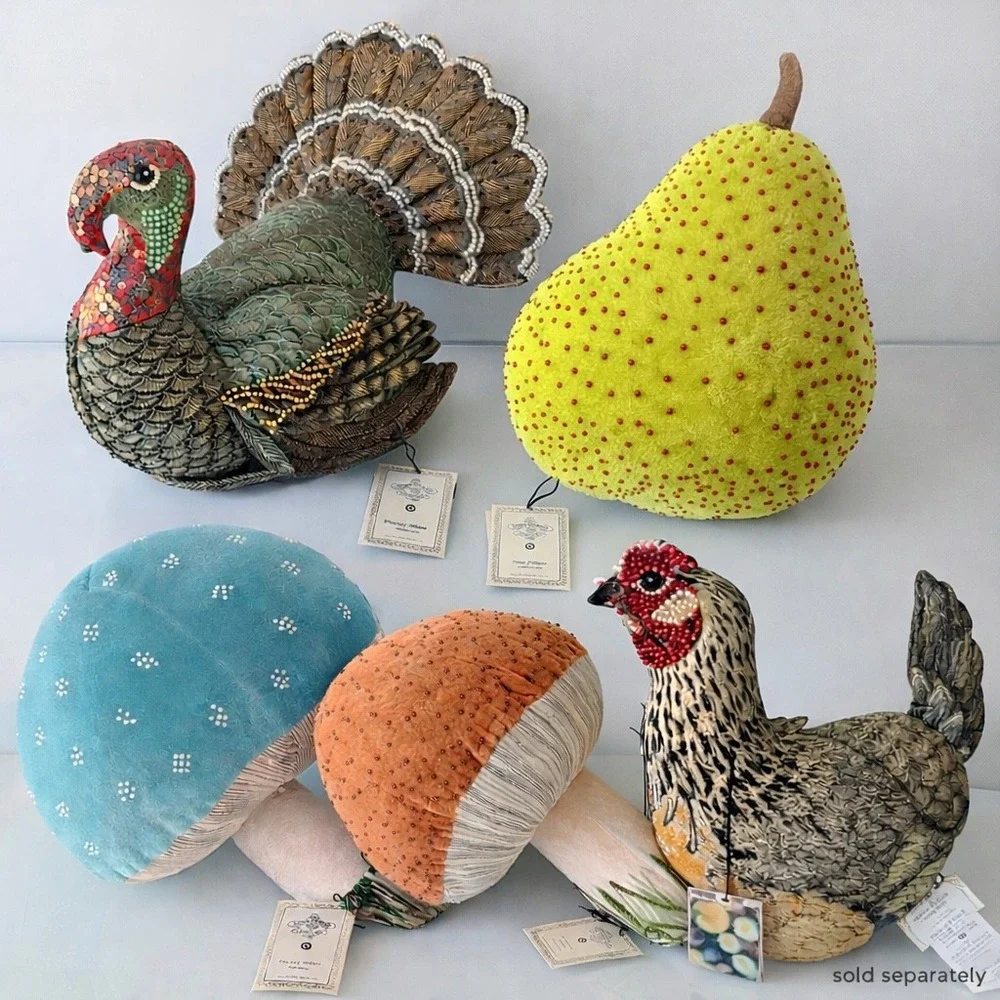 John Derian Mushroom Pillow Target Teal Velvet Beaded‎ Embellished Whimsical